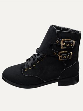 St Sana Radio Black Velvet Gold Buckle Ankle Boots EU 37 NWOB